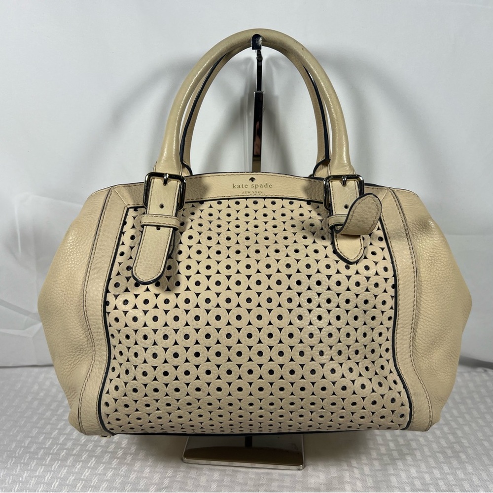 4040: Kate Spade Perforated Pebbled Leather Satchel Cream Beige